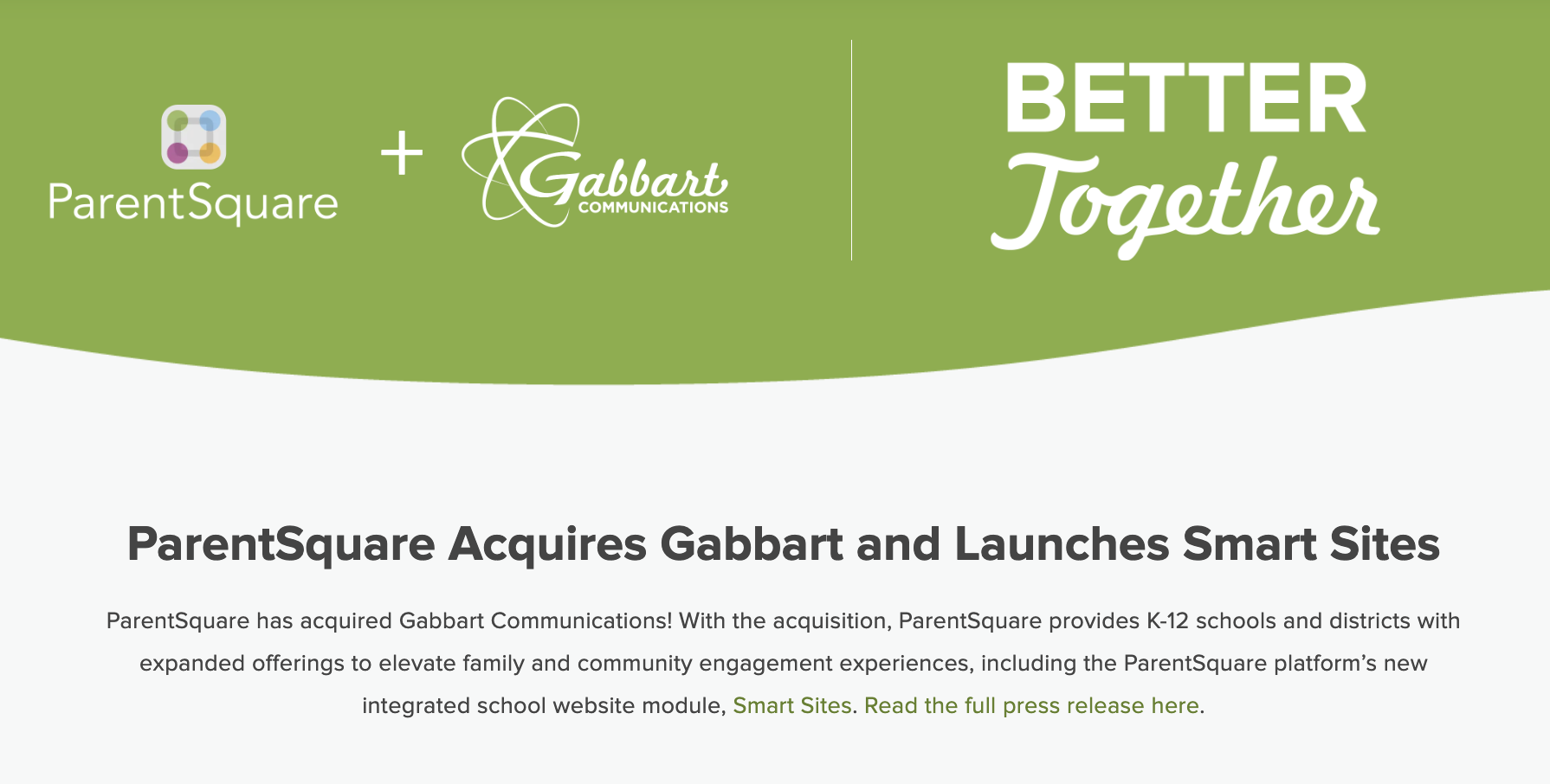 Screenshot of launch website page showing announcement and slogan: better together